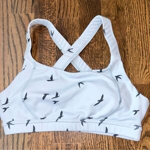 Oiselle Light Blue Soaring Birds Sports Bra Pullover Cross Back Size 4